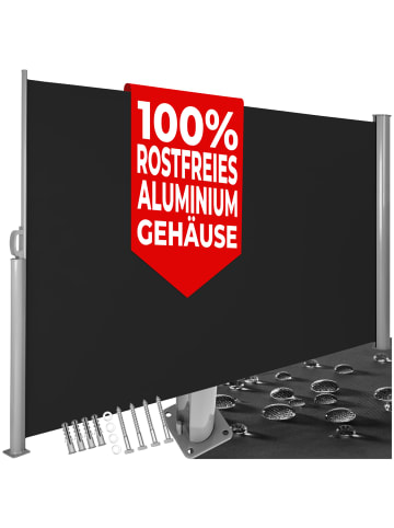tectake Aluminium Seitenmarkise  160 x 300 cm, schwarz
