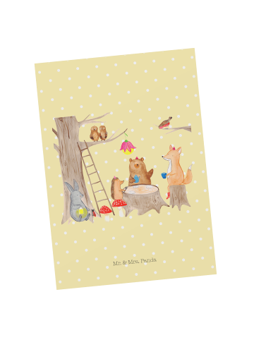 Mr. & Mrs. Panda Postkarte Waldtiere Picknick mit Spruch in Gelb Pastell