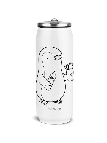 Mr. & Mrs. Panda Trinkflasche Edelstahl Pinguin Pommes ohne Spruch in Weiß
