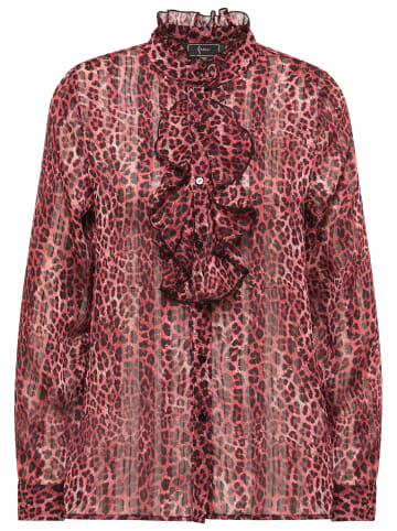faina Damen Rüschenbluse Mit Leoprint in Rot