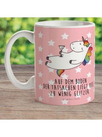 Mr. & Mrs. Panda Mehrwegbecher Einhorn Blümchentail mit Spruch in Rot Pastell