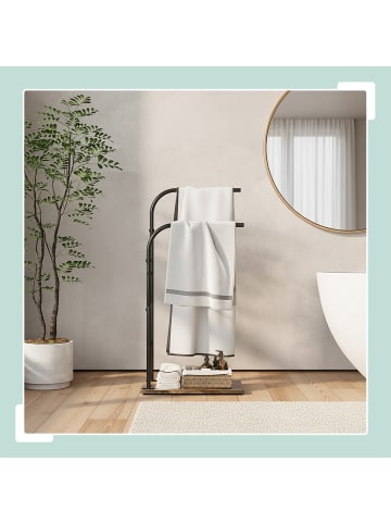 relaxdays Handtuchständer in Dunkelbraun/ Schwarz - (B)40 x (H)80,5 x (T)24 cm