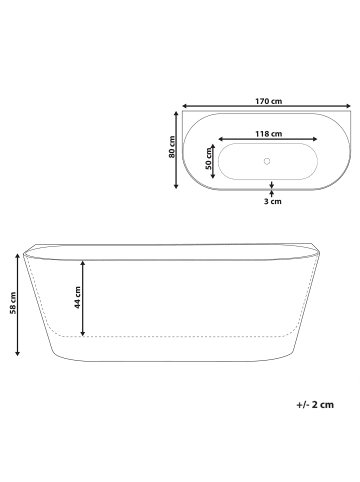 Beliani Badewanne RENACA in Weiß - (W) 79 x (H) 58 x (L) 170 cm symmetrisch