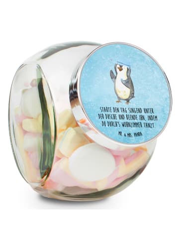 Mr. & Mrs. Panda Bonbonglas Pinguin Duschen mit Spruch in Eisblau