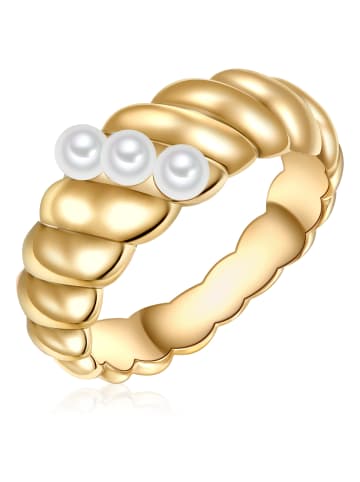 Lulu & Jane Perlen-Ring Messing Muschelkernperle in gelbgold