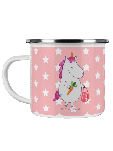 Mr. & Mrs. Panda Camping Emaille Tasse Einhorn Vegan ohne Spruch in Rot Pastell