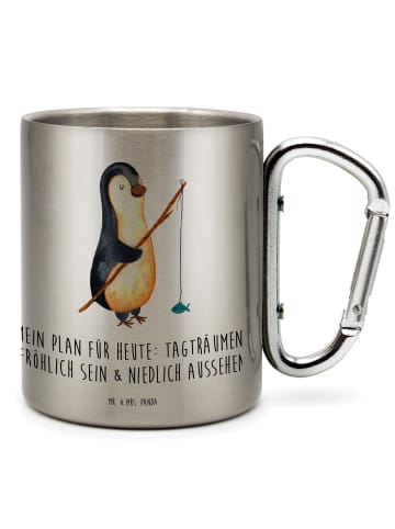 Mr. & Mrs. Panda Edelstahlbecher Pinguin Angler mit Spruch in Silber