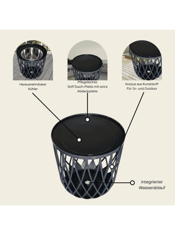 COOTAB Cooler Table 4-in-1 Loungetisch mit Edelstahl-Kühler Dubai 45 cm in schwarz