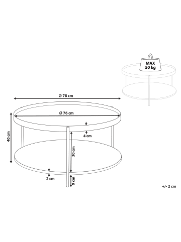 Beliani Couchtisch LANDER in Braun/Schwarz - (W) 78 x (H) 40 x (L) 78 cm