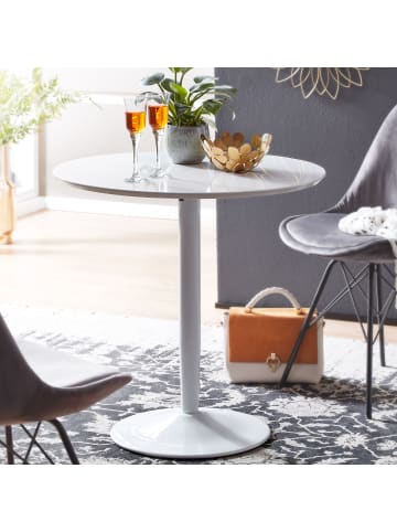 KADIMA DESIGN Moderner Hochglanz Esstisch, Trompetenbein, Weiß, 75x75x74 cm