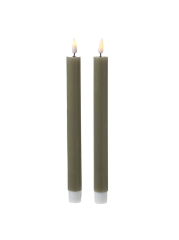 Deluxe Homeart 2x LED Stabkerzen Mia Tafelkerzen Echtwachs H: 24cm in olivgrün