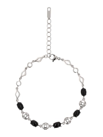 faina Women Chain Link Bracelet With Beads in Silver Black