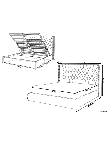 Beliani Doppelbett LUBBON in Weiß - (W) 170 x (H) 144 x (L) 217 cm