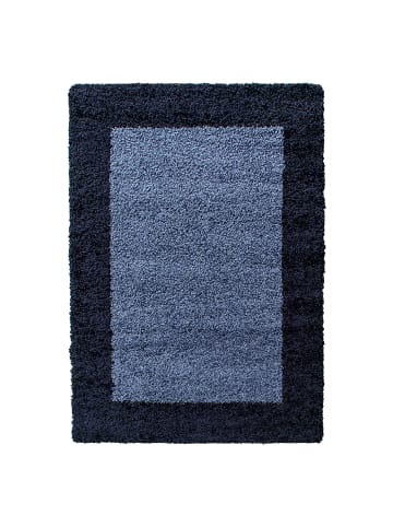 KADIMA DESIGN Teppich Hochflor Shaggy Waschbar Bordüre RHEIN Strapazierfähig in Marineblau