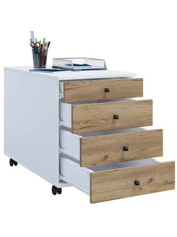 VCM Holz Rollcontainer Bürocontainer Schublade Lona in Weiß / Honig-Eiche