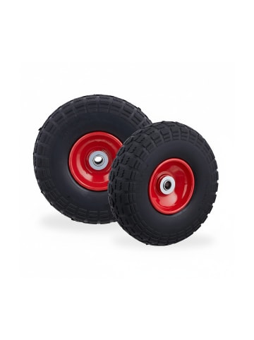 relaxdays 4x Sackkarrenrad in Schwarz-Rot - (H)85 x Ø260 mm