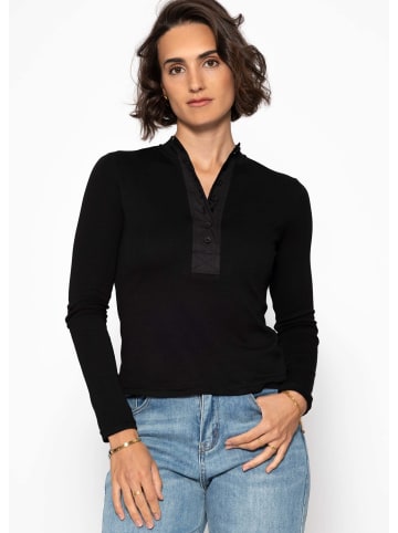 SASSYCLASSY Langarm Shirt mit breiter Knopfleiste in Schwarz
