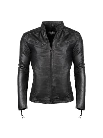 PAULGOS Lederjacke Übergangsjacke Biker Look Echtleder D2 in Schwarz