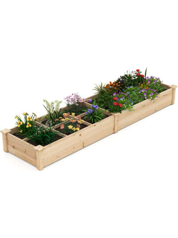 COSTWAY Gartenbeet mit 2 Pflanzkästen 228x62x25cm in Hellbraun