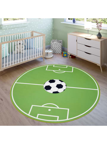 KADIMA DESIGN Kinderteppich waschmaschinenwaschbar Fußballfeld Kinderzimmer in Grün
