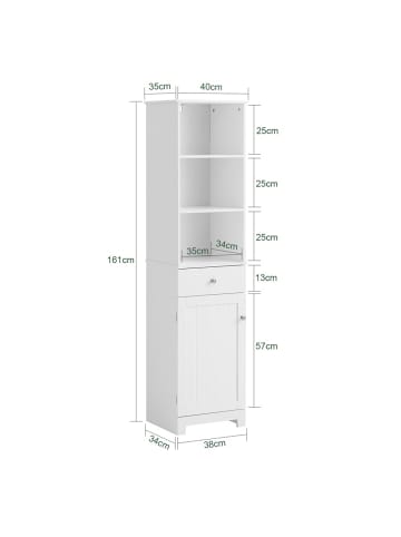 SoBuy Badezimmerschrank in Mattweiß - (W) 38 x (H) 161 x (L) 40 cm