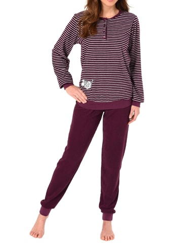 NORMANN Frottee Pyjama Schlafanzug Bündchen und Tier Applikation - 51759 in beere