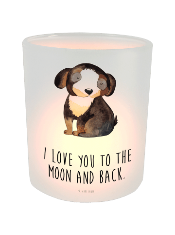 Mr. & Mrs. Panda Glas Windlicht Hund Entspannen mit Spruch in Transparent