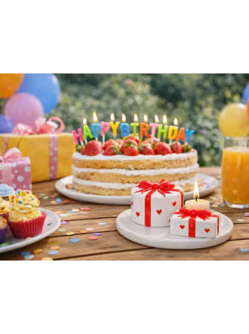 AltoBelli Kerzenhalter BIRTHDAY Weiß mit HERZ und Schleife in Rot für 1 Kerze