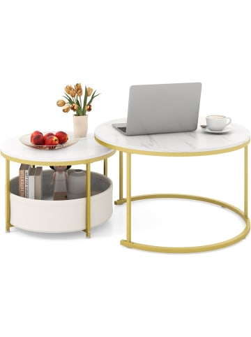COSTWAY Couchtisch rund 2er Set in Weiß