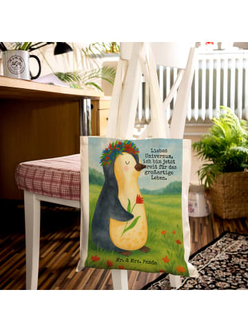 Mr. & Mrs. Panda Beutel Pinguin Blumen Design mit Spruch in Weiß