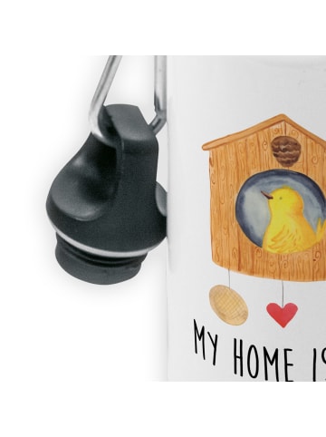 Mr. & Mrs. Panda Kindertrinkflasche Vogel Haus mit Spruch in Weiß