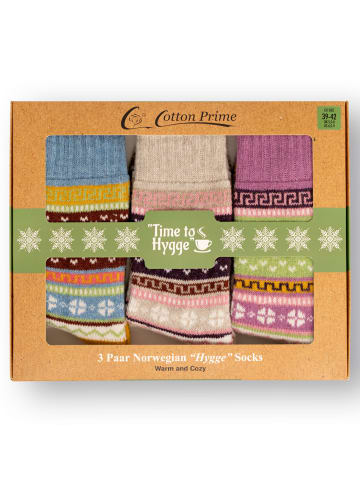 Vincent Creation® 3 Paar Bunte Norwegersocken Hygge Socken in Bunt