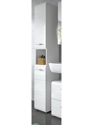 Inn.Furn Hochschrank weiß Hochglanz, Badschrank 30 cm mit viel Stauraum