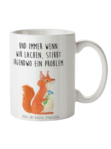 Mr. & Mrs. Panda Teetasse Eichhörnchen Blume mit Spruch in Weiß