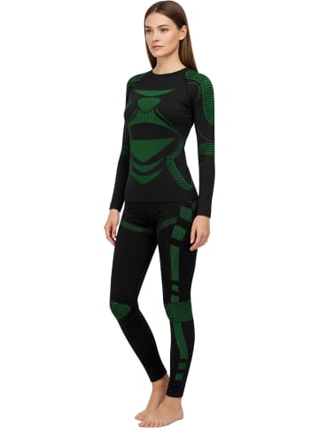 normani 2 x Thermounterhose Lange Skiunterwäsche für Damen in Schwarz/Grün