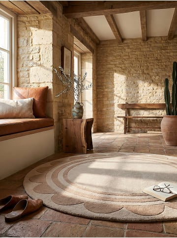 KADIMA DESIGN Teppich Wolle Handgetuftet WENSUM Grafisches Muster Wohnzimmer in Beige