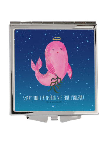 Mr. & Mrs. Panda Kosmetikspiegel Sternzeichen Jungfrau mit Spruch in Sternenhimmel Blau