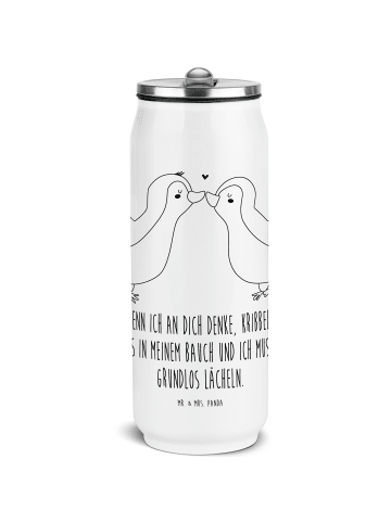 Mr. & Mrs. Panda Wasserflasche Pinguine Kuss mit Spruch in Weiß