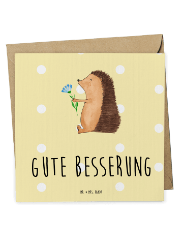 Mr. & Mrs. Panda Einladungskarte Igel Blumen mit Spruch in Gelb Pastell