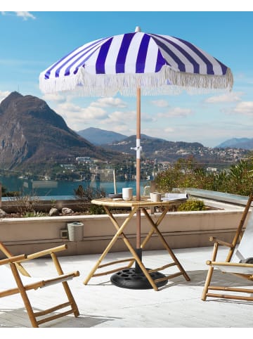 Beliani Marktschirm MONDELLO in Blau/Weiß/Braun - (W) 150 x (H) 210 x (L) 150 cm