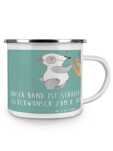 Mr. & Mrs. Panda Camping Emaille Tasse 8. Hochzeitstag Blechhoch... in Meeresbrise