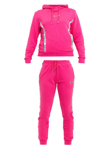 Tom Barron Freizeitanzug Tom Barron Women Regular Fit Line Pattern Sweatshirt Hoddie And Pant Set in FUCHSIA