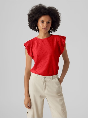 Vero Moda Blusen-Shirt mit Rundhals und Lochmuster in Rot