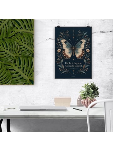 Poster Schmetterling luxuriös Design mit Spruch in Weiß