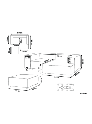 Beliani 3-tlg Modulsofa ARDAL in Beige/Schwarz