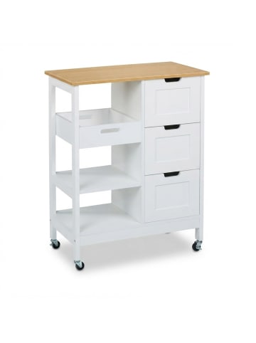 relaxdays Küchenwagen in Weiß/ Natur - (B)68,5 x (H)85 x (T)38,5 cm