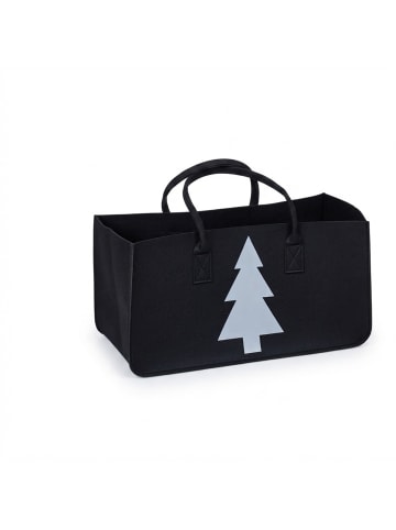 relaxdays Kaminholztasche in Schwarz/ Weiß - (B)50 x (H)25 x (T)25 cm
