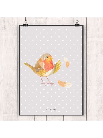 Mr. & Mrs. Panda Bild Rotkehlchen Federn ohne Spruch in Grau Pastell