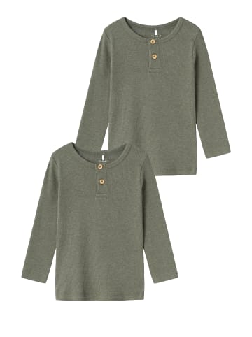 name it 2er Pack Gerippter Longsleeve mit Knopfleiste Langarmshirt in Olive