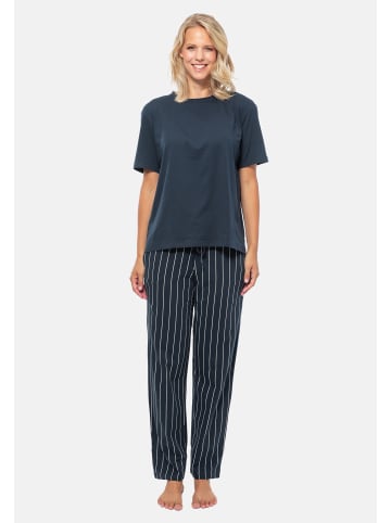 Schiesser Schlafanzug Cotton in Blau gestreift / Dunkelblau